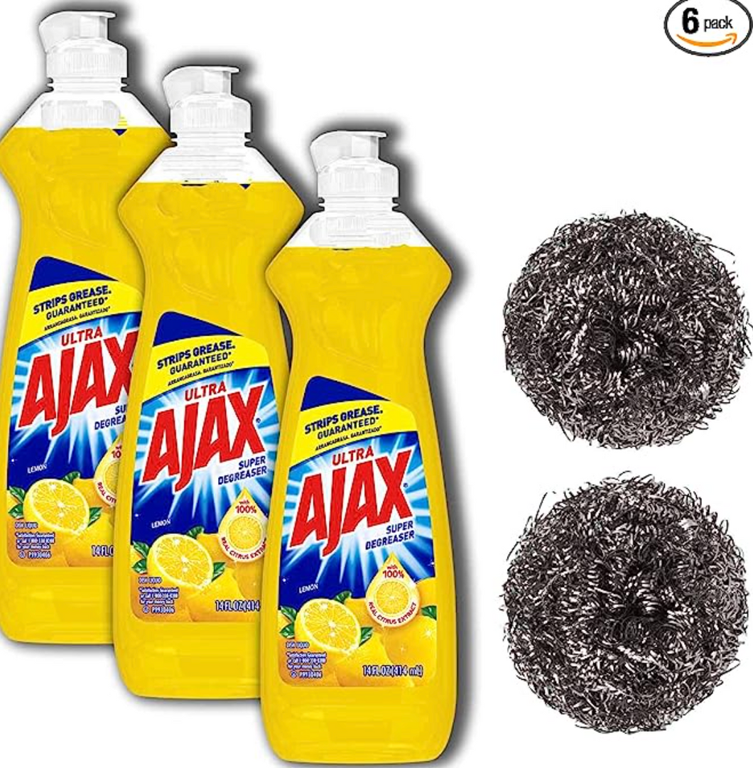 Ajax Dishwashing liquid soap Lemon Scented & 2 Stainless Steel